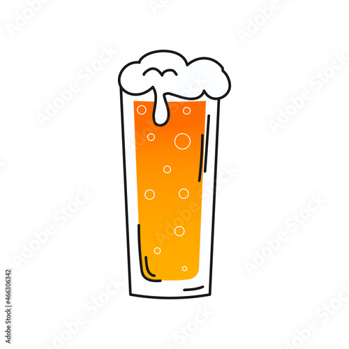 Glass of beer in doodle style with beer foam and bubbes isolated on white background for menu design photo