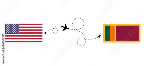 Flight and travel from USA to Sri Lanka by passenger airplane Travel concept