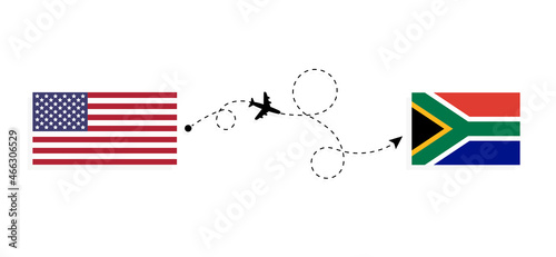 Flight and travel from USA to South Africa by passenger airplane Travel concept