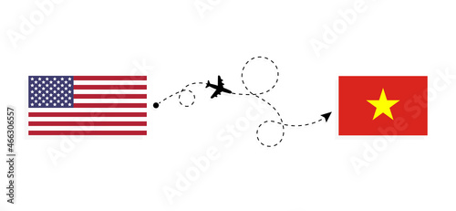 Flight and travel from USA to Vietnam by passenger airplane Travel concept