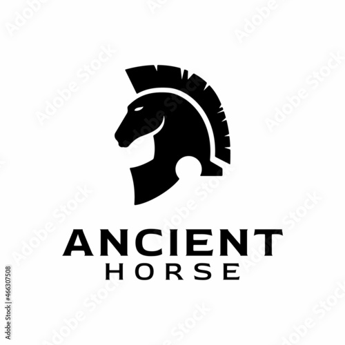 Spartan Roman Helmet Armor Warrior and Horse Head Logo Design Vector