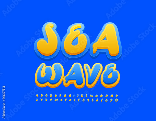 Vector creative Sign Sea Wave.  Bright Playful Font. Handwritten Alphabet Letters and Numbers set