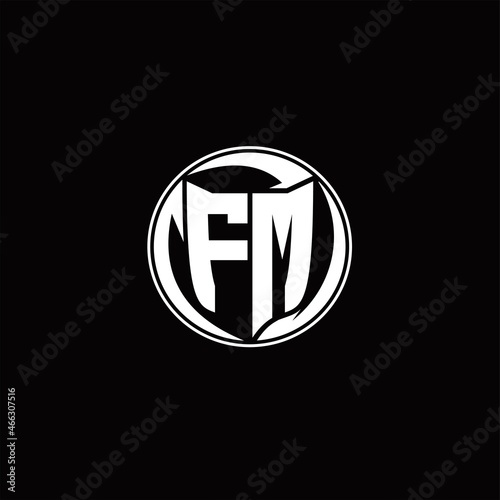 FM Logo monogram shield shape with three point sharp rounded design template