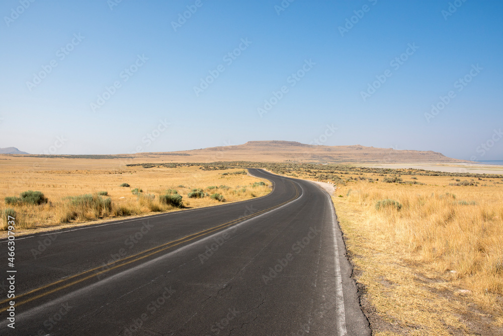 landscape on the road in Antelope island state park in salt lake city in Utah