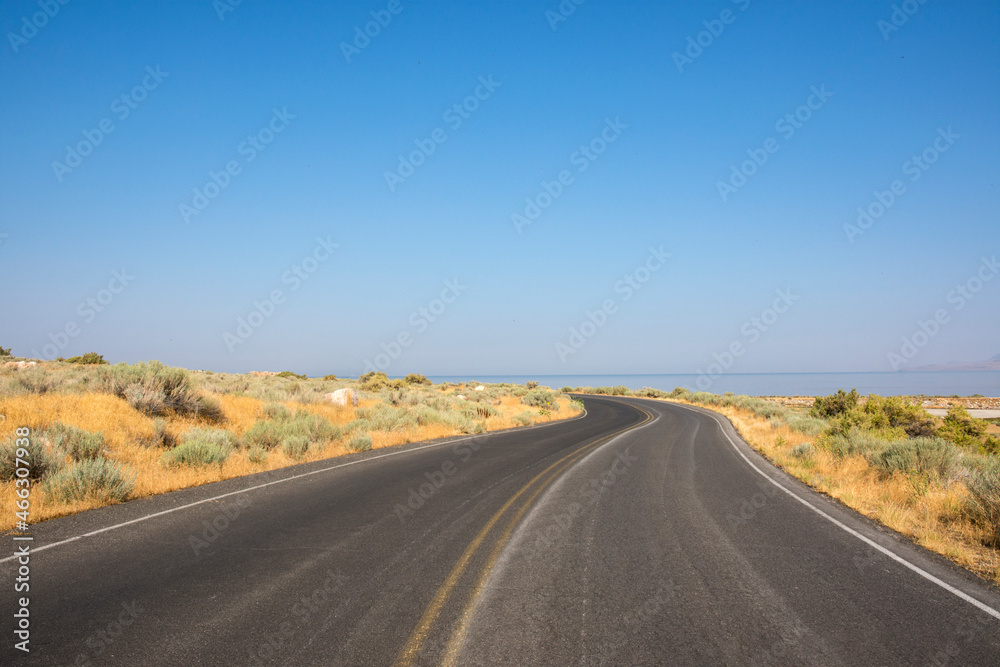 landscape on the road in Antelope island state park in salt lake city in Utah landscape on the road in Antelope island state park in salt lake city in Utah
