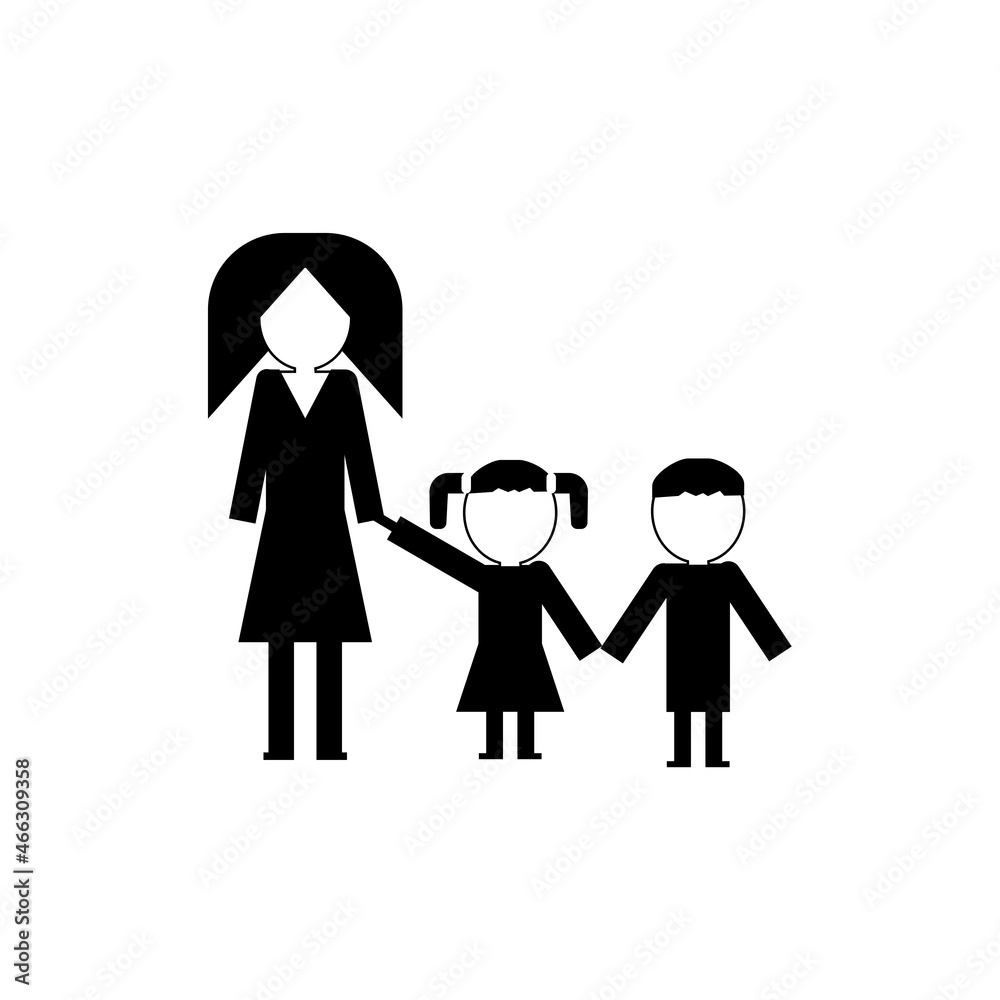 Woman holding hand girl and boy sign illustration