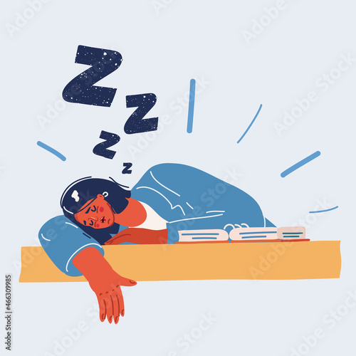 Vector illustration of Studying And Education conceto. Students sleeping at desks learning, Reading Books during Lecture.