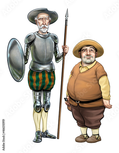 Illustration cartoon of Don Quixote and Sancho Panza  photo