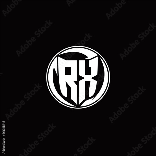 RX Logo monogram shield shape with three point sharp rounded design template