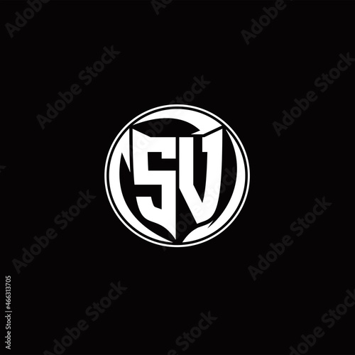 SV Logo monogram shield shape with three point sharp rounded design template
