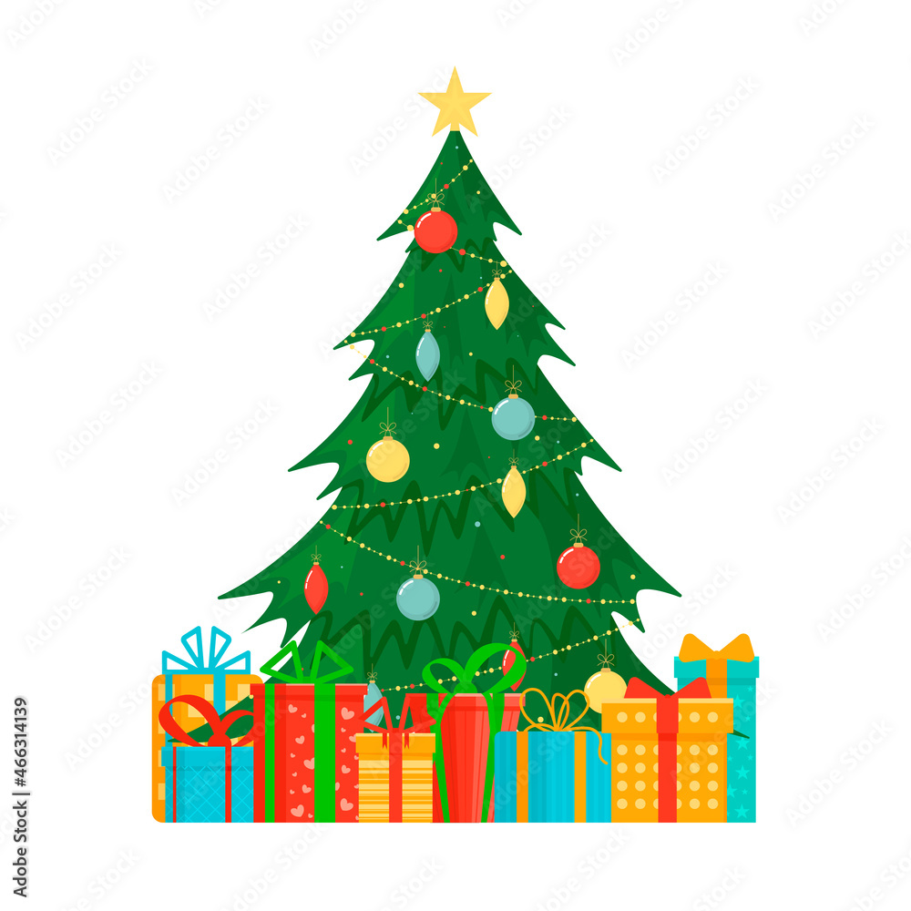 Christmas green tree with gifts. Christmas green tree with gifts.