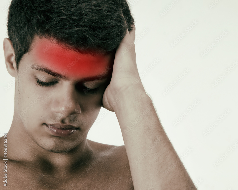 Obraz premium Young attractive guy and headache.