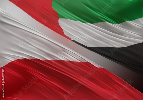 UAE Flag with Abstract Poland Flag Illustration 3D Rendering (3D Artwork)