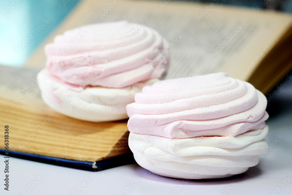 Pink and white marshmallows, a healthy dessert