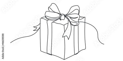A gift, a present. One line drawing. Vector black and white illustration. Continuous line, Christmas, New Year, St. Valentine's present
