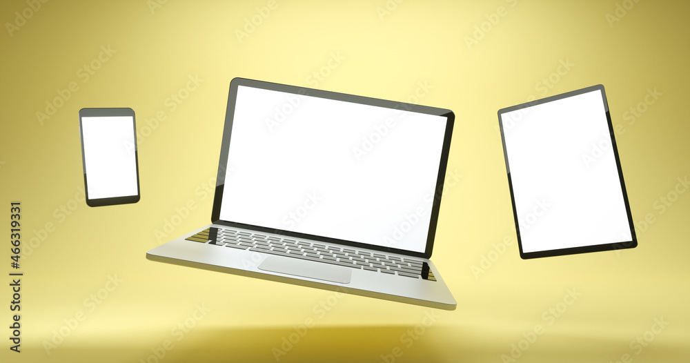 Full screen smartphone, tablet and laptop mockup design. Digital device set