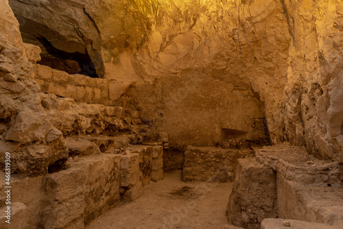 Cave of the coffins at Bet She'arim in Kiryat Tivon, Israel catacombs with sarcophagi 