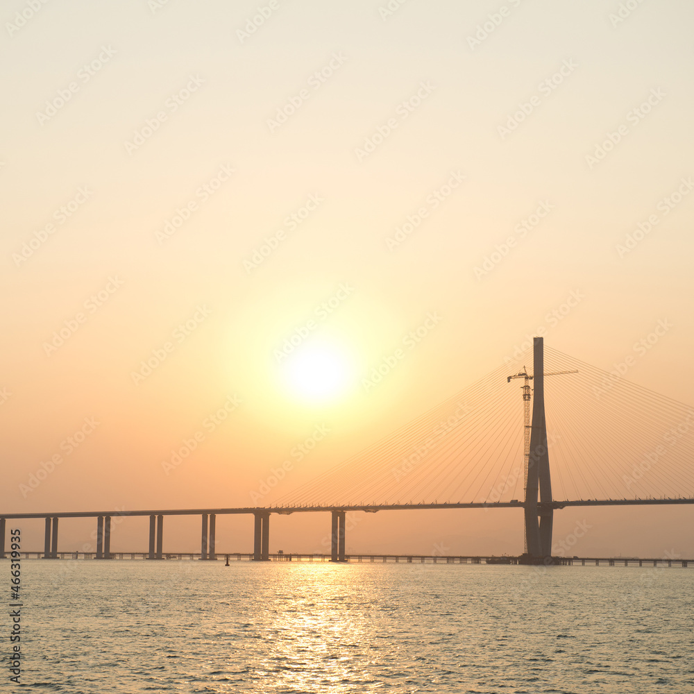 Suspension bridge over the sea in China. Suspension bridge over the sea in China.