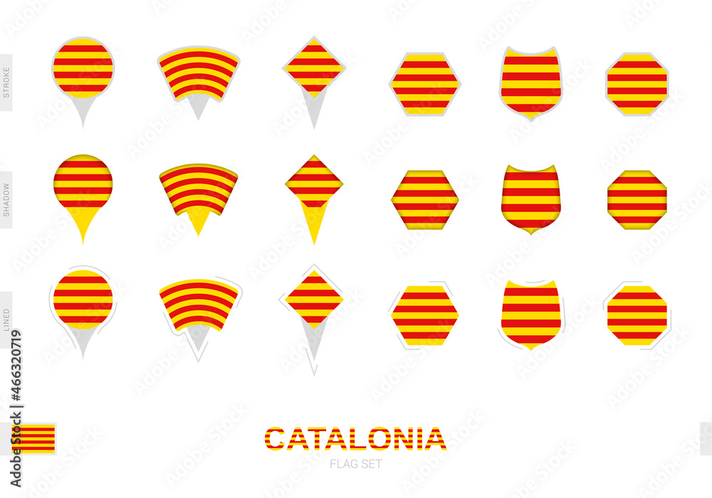 Collection of the Catalonia flag in different shapes and with three different effects. Collection of the Catalonia flag in different shapes and with three different effects.