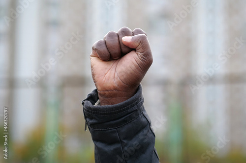 Raised black man fist in protest
