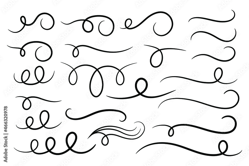 Swirl ornament stroke. Ornamental curls, swirls divider and filigree ornaments vector illustration set Swirl ornament stroke. Ornamental curls, swirls divider and filigree ornaments vector illustration set