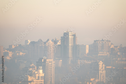 Haze in the city at sunrise