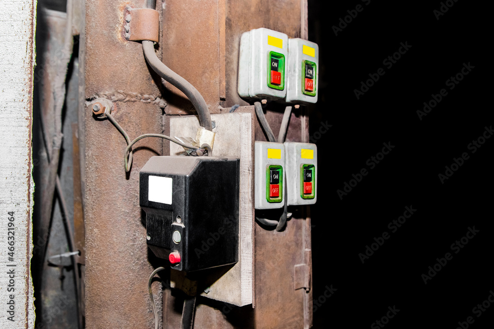 Automatic old electrical box with start buttons control panel