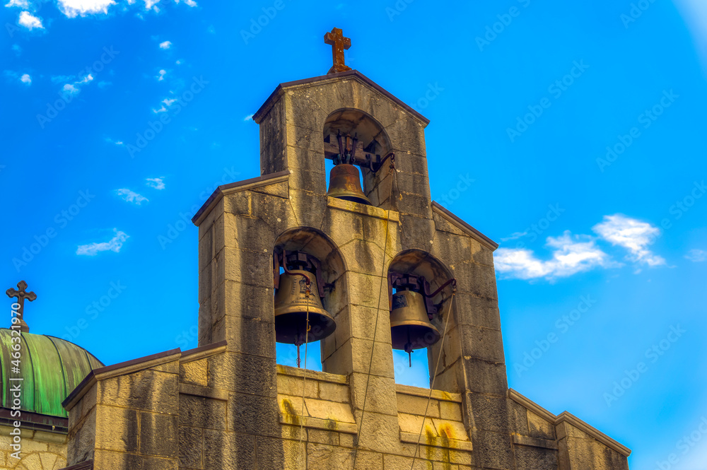 Bell tower of medieval Serbian Orthodox Monastery.