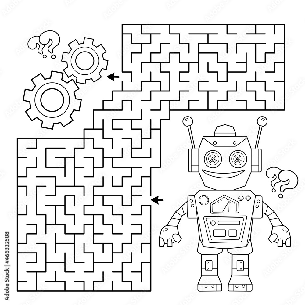 yderligere Konserveringsmiddel guitar Maze or Labyrinth Game. Puzzle. Coloring Page Outline Of cartoon robot with  gears. Coloring book for kids. Stock Vector | Adobe Stock