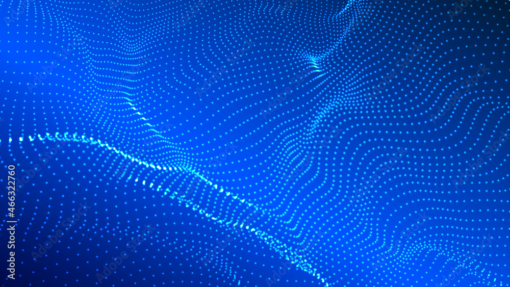 Wave of flowing particles on a dark background. Abstract backdrop with dynamic elements of waves and dots. Vector Wave of flowing particles on a dark background. Abstract backdrop with dynamic elements of waves and dots. Vector