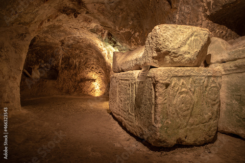 Sarcophagus of the Gate in the Cave of the Coffins at Bet She'arim in Kiryat Tivon, Israel photo