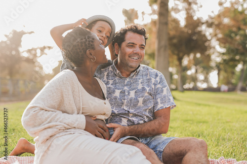 Εκτύπωση καμβά Happy multiracial family enjoy picnic outdoor - Family love concept
