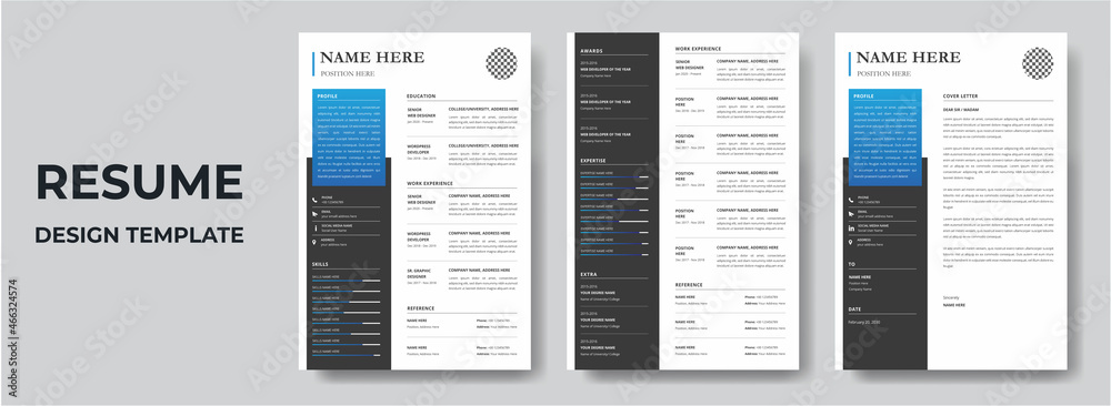 Clean Modern Resume and Cover Letter Layout Vector Template for Business Job Applications, Minimalist resume cv template, Resume design template, cv design, multipurpose resume design