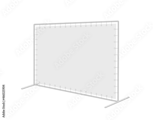 Vector realistic blank press wall. Mobile Exhibition stand or banner with ropes. Mock-up. Rectangular horizontal template with copy-space for branding advertising, conferences, shows. Side view. EPS10