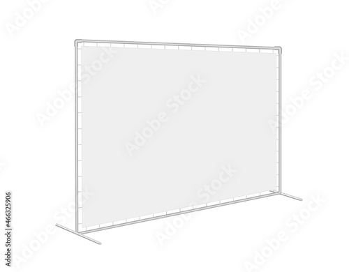 Vector realistic blank press wall. Mobile Exhibition stand or banner with ropes. Mock-up. Rectangular horizontal template with copy-space for branding advertising, conferences, shows. Side view. EPS10