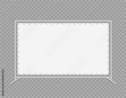 Vector realistic blank press wall isolated on a transparent background. Mobile Exhibition stand or banner with ropes. Mock-up. Rectangular horizontal template with copy-space. Front view. EPS10