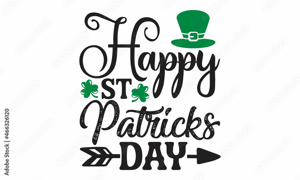 Naklejka premium Hand sketched Irish celebration design, handwritten lettering quote for postcards, banners, invitation, posters, Vector illustration, greetings card with clover shapes and branches vector 