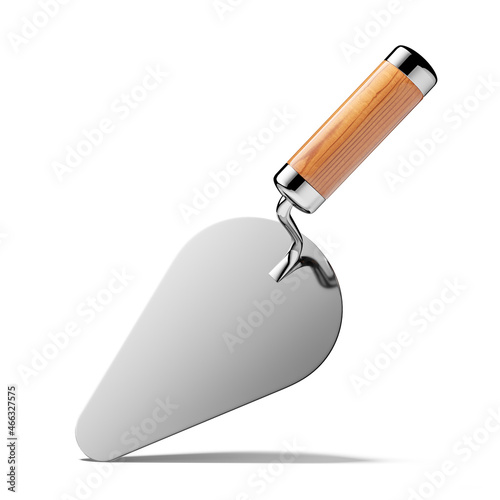 Bricklaying trowel, with wooden handle, 3D.