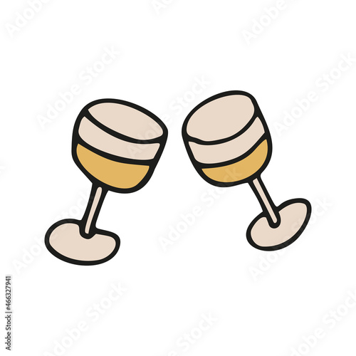 Couple hand drawn glasses of champagne for New Year, Xmas, or Valentine's day, marriage proposal