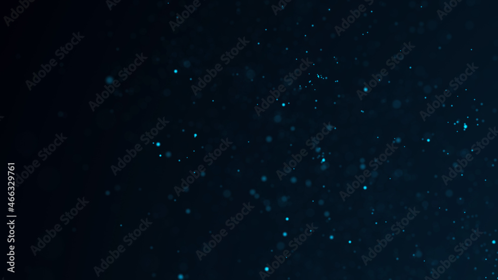 Dust particle glow. Energy flow on a blue background. Abstract background of particles. 3D rendering.