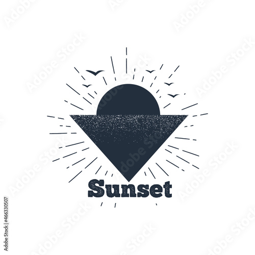 Hand drawn sunset badge. vector illustration.