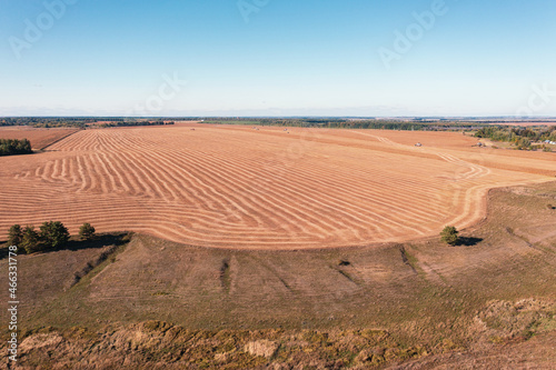 aerial view of the harvested field