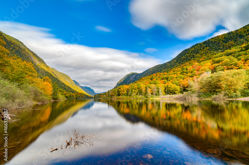 Wonderful and colorful Jacques-Cartier valley and its vibrant foliage at Fall, Jacques-Cartier national park, Quebec, Canada