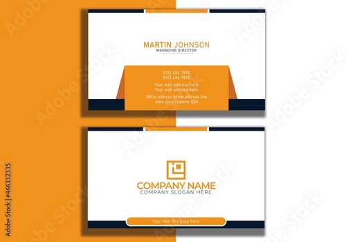 Horizontal yellow and dark blue creative stylish shapes business card