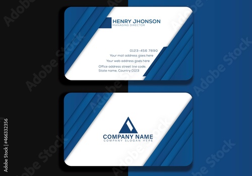 Horizontal white and sky blu abstract creative with shapes business card