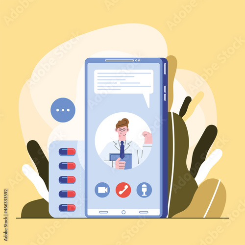 doctor in smartphone and capsules