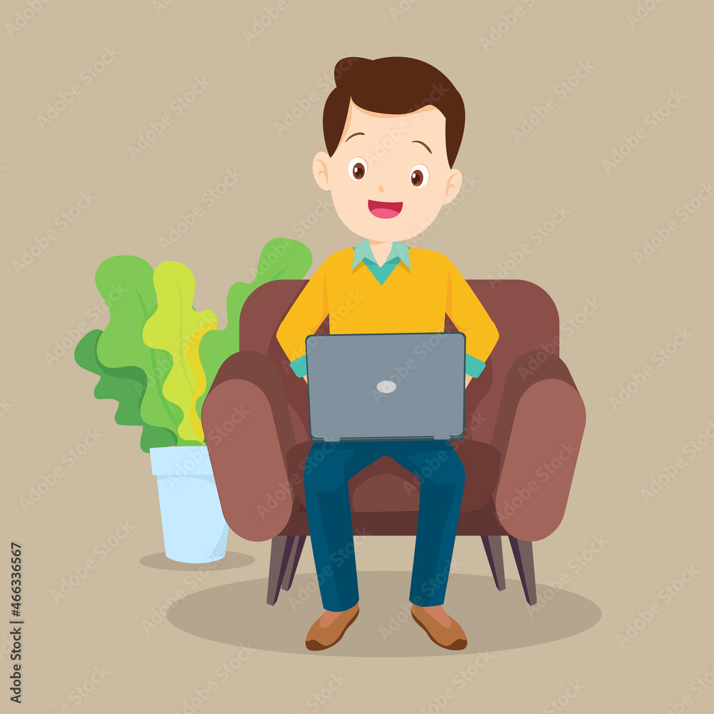 man using laptop on sofa