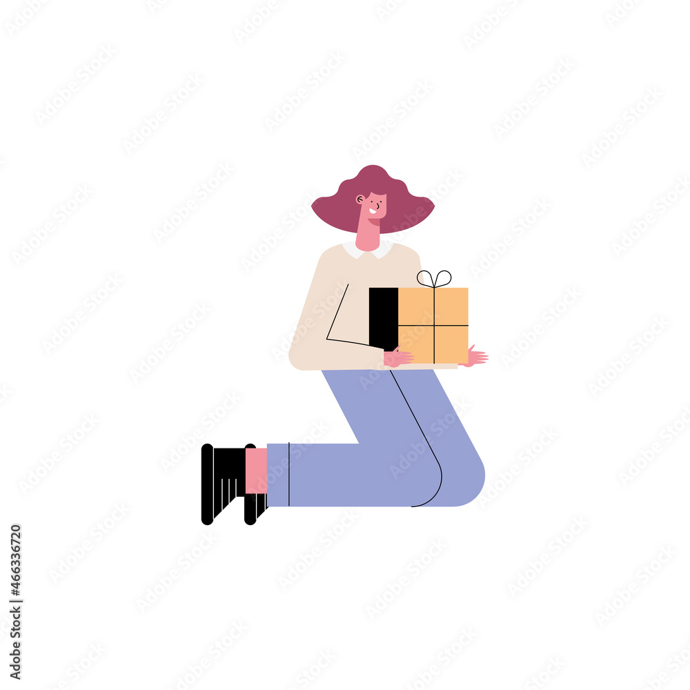 woman kneeling with gift woman kneeling with gift