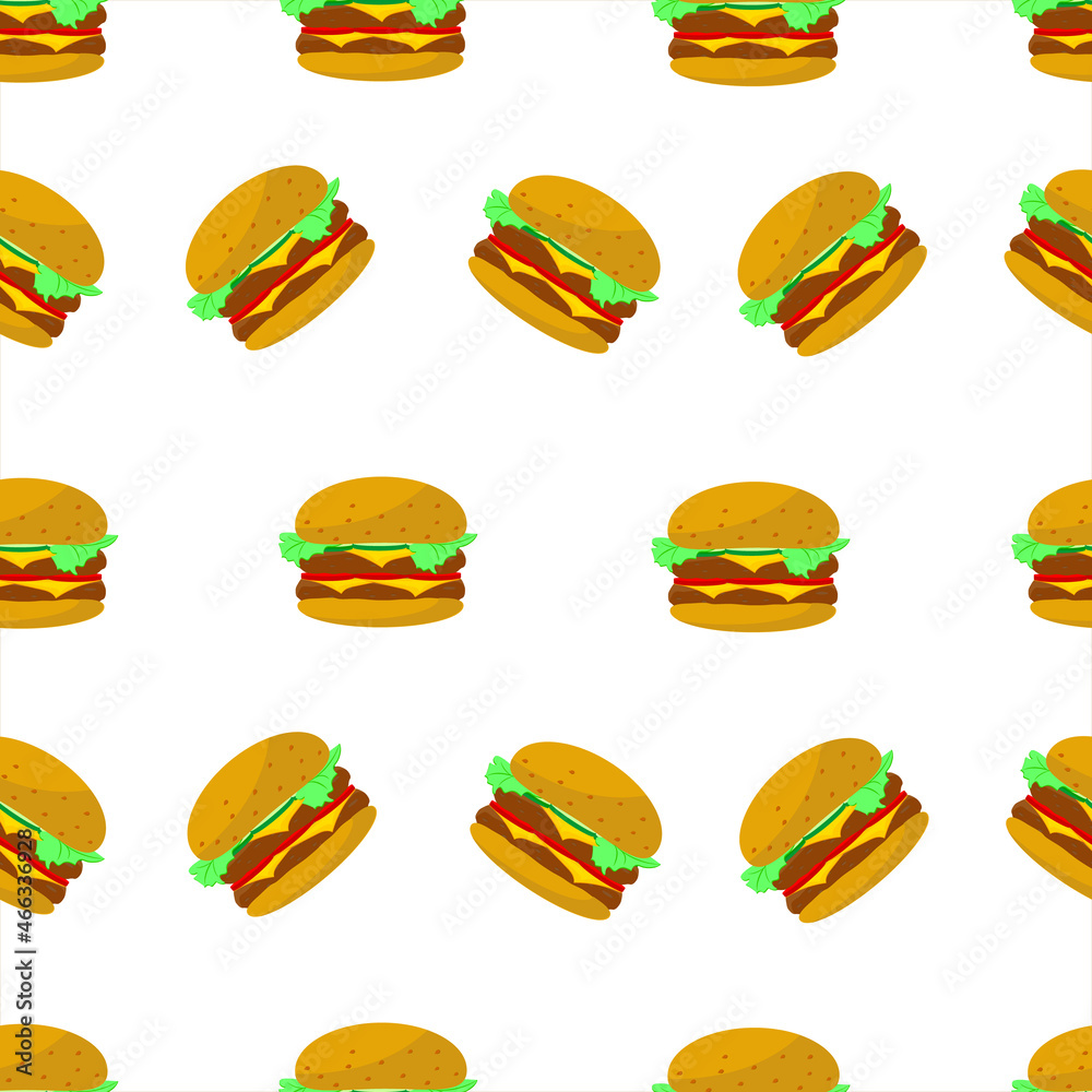Hamburger, burger, cheeseburger vector seamless pattern, for packaging, textile