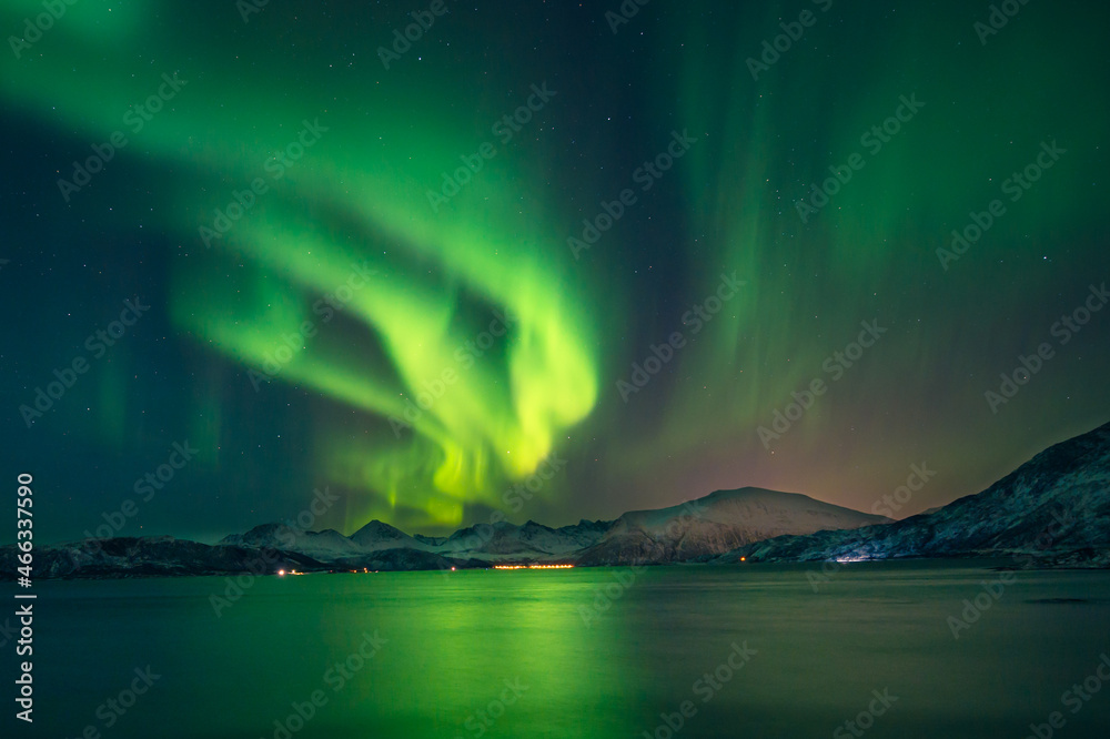 Magical boreal aurora illuminates the sky
